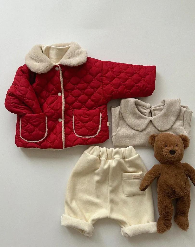 Velvet Winter Cardigan for Babies - Lapel Style, Warm Cotton Jacket, Unisex Newborn Korean Design