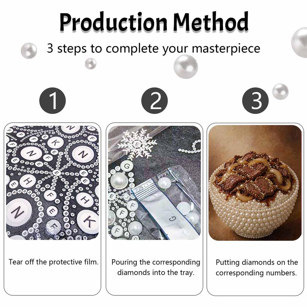 Beef and Onion with Pearls Diamond Painting Art Kit. DIY Gemstone Beading Craft Kit. Home Wall Decoration