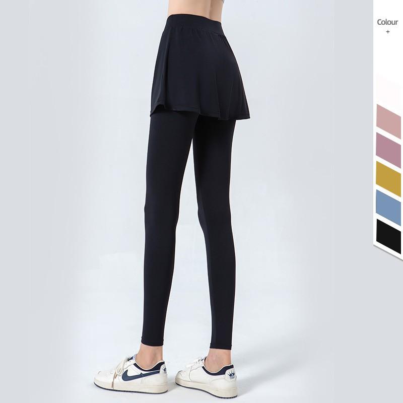 Womens High-Waisted Quick-Dry Yoga Leggings With Skirt Overlay Sport Pants Breathable Compression Fit
