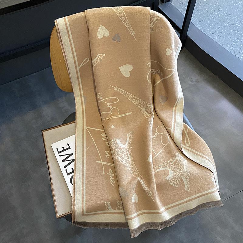 New Tower Imitation Cashmere Thermal Scarf Women's Winter Double-sided Thickened Student Thermal Scarf Large Shawl