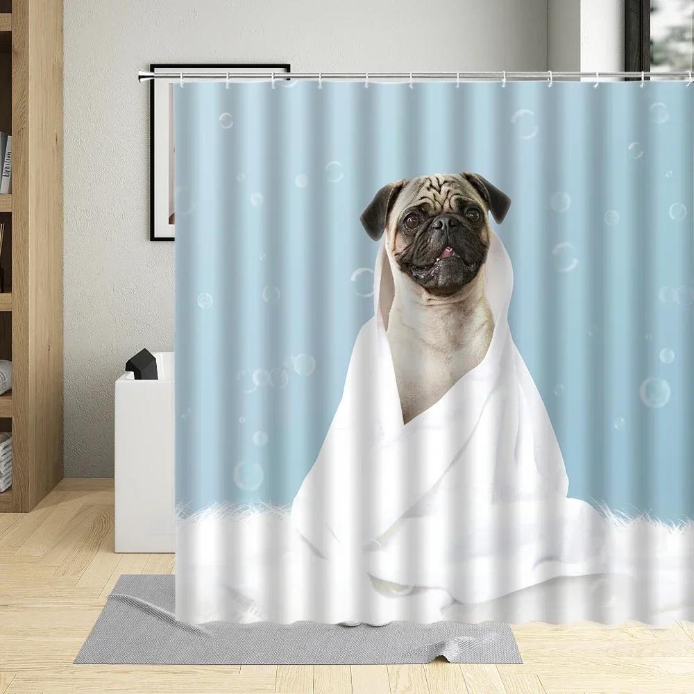 Pdpfunny-Rideau De Douche À Motif De Chien Chiot, Tissu Polyester Impermable,Dcoration D'Intrieur Avec Crochets, Cratif