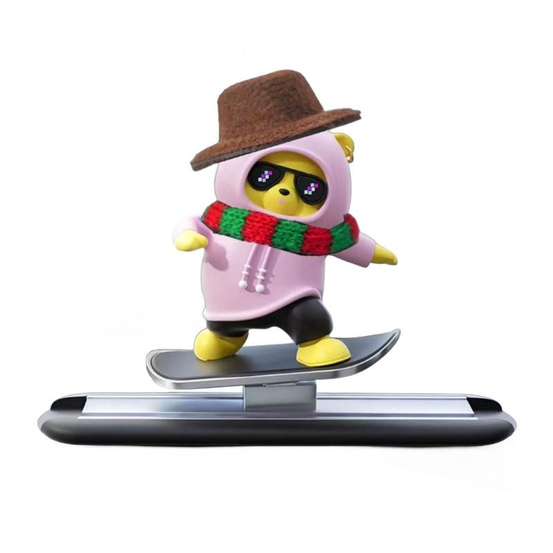 Car Interior Decorations Cute Dashboard Ornament Cartoon Skateboarding Bear Decor Car Interior Accessory Gift for Friend