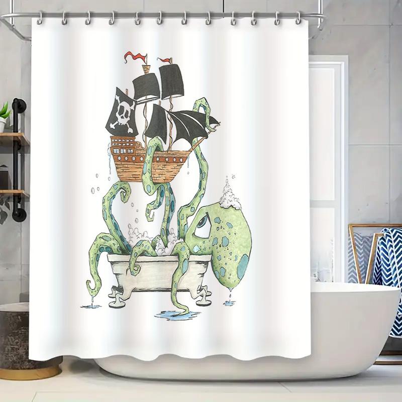 Пиратский Осьминог Занавеска для душа Череп Щупальце Морское Чудовище Декор для ванной Комнаты Фон для туалета Водонепроницаемый Домашний Декор Винтажный Стиль
