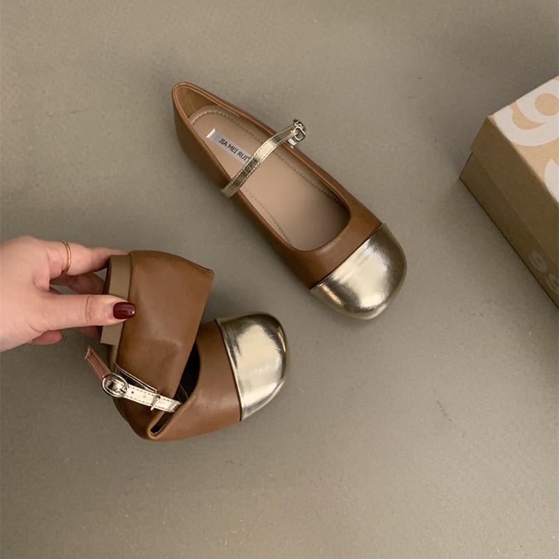 Модные 2024 новые женские туфли на плоской подошве, модные женские балетки с круглым носком и мелкой пряжкой, модельные балетки на мягкой плоской подошве
