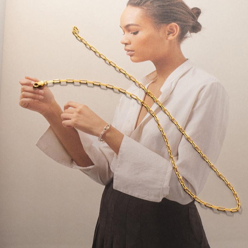 S925 Sterling Silver Square Chain Necklace Clavicle Chain Special-Interest Design Simple Stacked Necklace