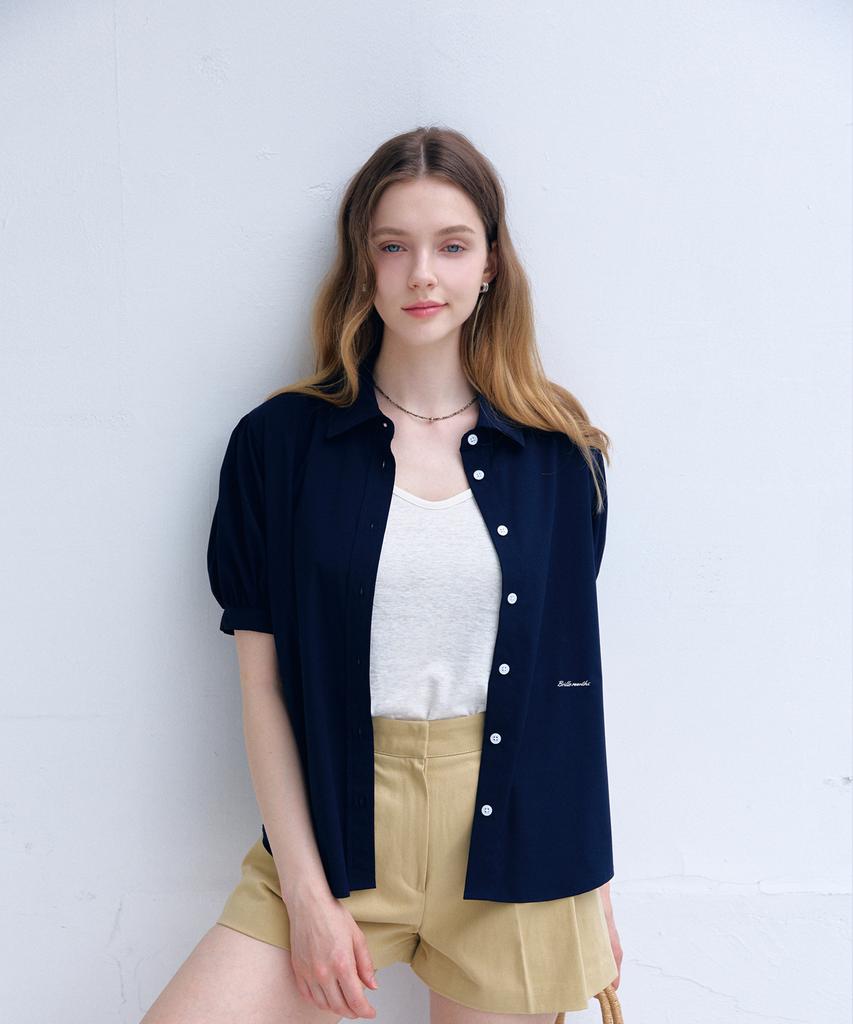 BRILLEMONTHS Wrinkle-Free Bamboo Puff Shirt [Navy]