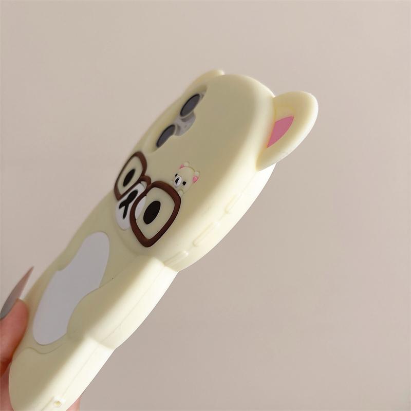 3D Cartoon Glasses Rilakkuma Bear Phone Case For 16 15 14 Plus 13 12 Pro Max 11 X Xs Max 7 8 SE 6s 5s Soft Silicone Cover