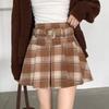 Plus Size Woolen Plaid Pleated Skirt for Women - Retro Red Short Skirt for Chubby Girls, Perfect for Autumn and Winter