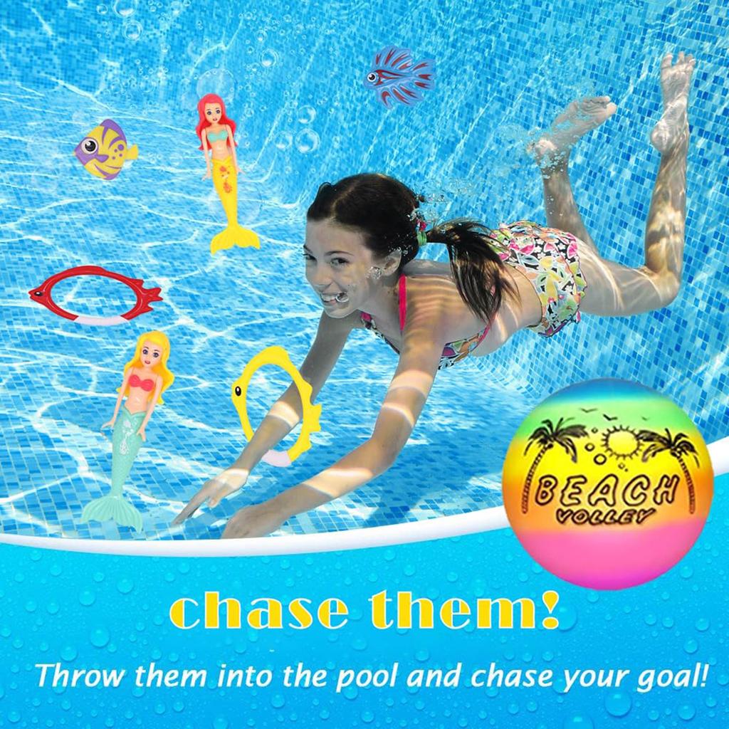 18 шт. игрушек для дайвинга в бассейне для детей в возрасте от 3 до 12 лет, набор с сумкой для хранения, летние игры в бассейне, игрушки для плавания в воде, тонущие русалки