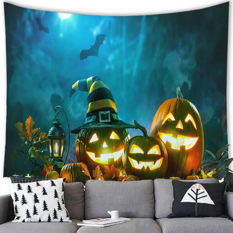 Bedroom Home Decoration Halloween Tapestry Bat Pumpkin Lantern Happy Halloween Tapestry Wall Hanging Party Background Tapestry