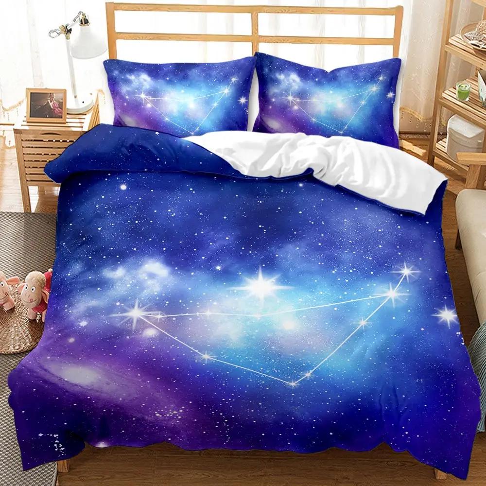 3D Galaxy Duvet Cover Set Single Double Twin/Queen 2pcs/3pcs/4pcs Bedding Sets Universe Outer Space Themed Bed Linen 2