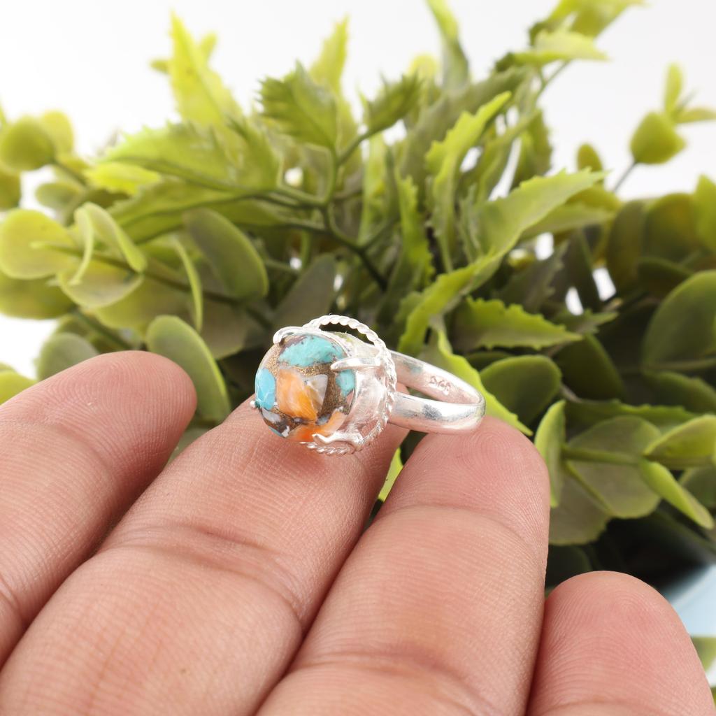 Spiny Oyster Handmade Gemstone Ring, 925 Solid Sterling Silver Ring Designer Jewelry, For Anniversary Gift