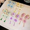 Sweet Fabric Flower Earrings Colorful Crystal Drop Earrings  Chinese Ancient Style