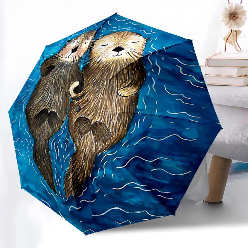 1pc Otters, Yin-Yang Automatic Folding Umbrella, 8-Rib Durable Iron Frame, Compact Travel Umbrella for Women & Men 125