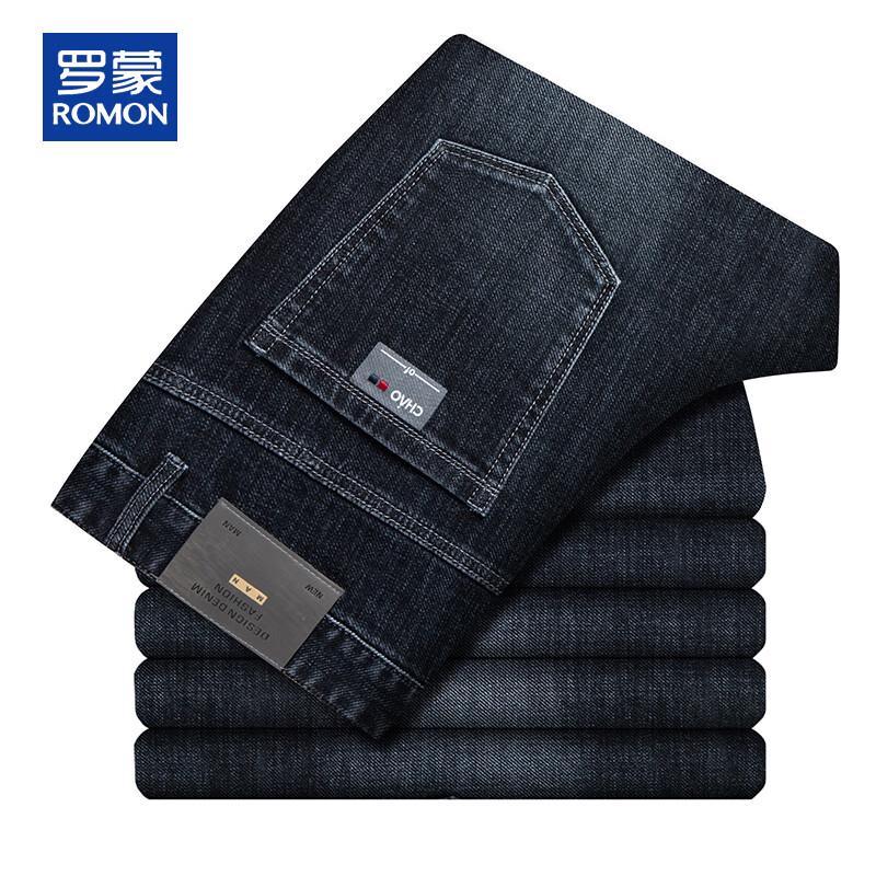 ROMON Мужские плотные осенне-зимние эластичные джинсы прямого кроя