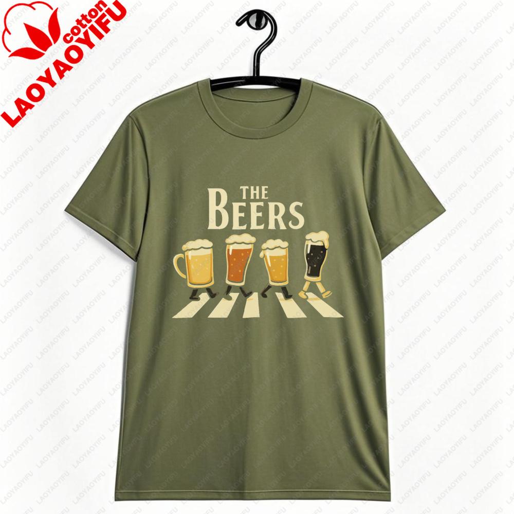 The Beers Road Parody Graphic Tshirt Funny The Beers Walking Beer Cup Print Tshirt Unisex Fashion Crewneck Cotton Short Sleeve