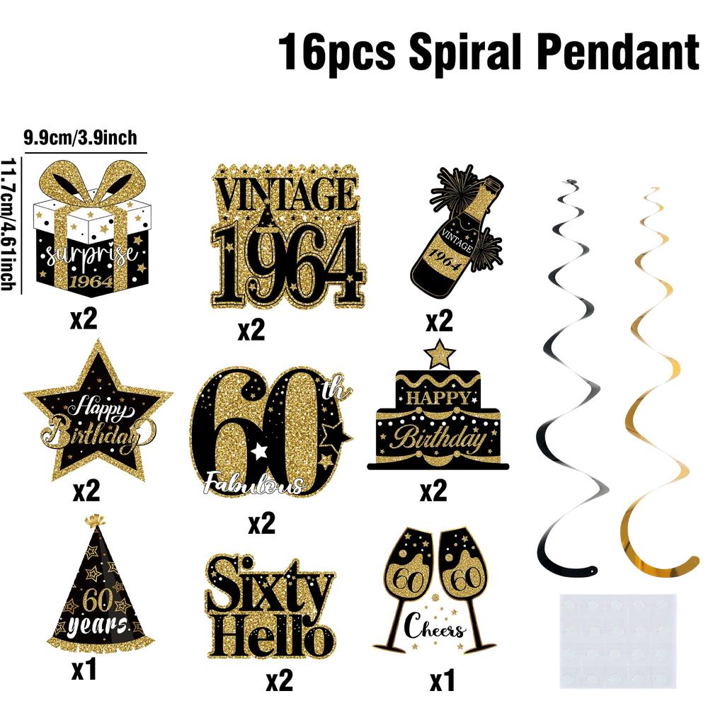 Happy Birthday Foil Swirls 30 40 50th Birthday Party Supplies Black Gold Men Women Hanging Ornaments Ceiling Decor Party Favors