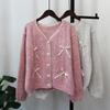 Hollow Bow Knitted Cardigan Autumn and Winter New Loose V-neck Sweet Soft Waxy Sweater Jacket Women