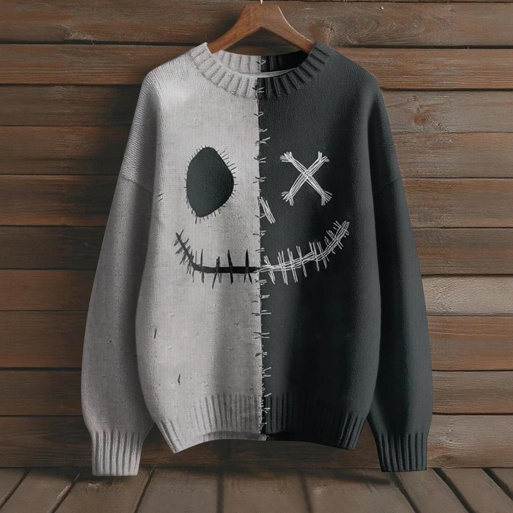 Пуловеры с длинным рукавом для женщин, с круглым вырезом, повседневные, милые, с принтом, вязаные, оверсайз