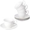 Tea Cups and Saucers Ceramic Coffee Mug 6oz for Coffee, Latte, Cafe Mocha and Tea-Set of 4, White