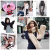 Women Long Warm Plush Velvet Hooded Scarf 3 In 1 Pocket Gloves Hats