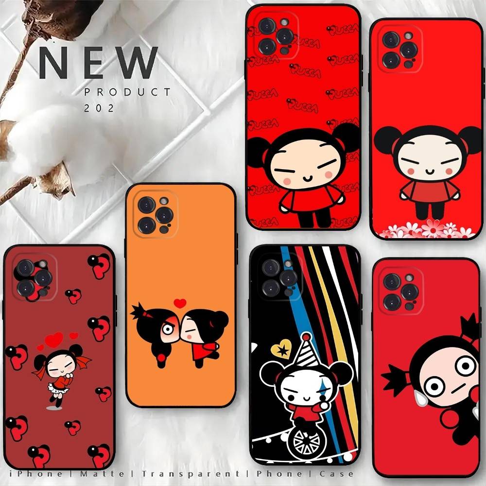 Cartoon P-Pucca Phone Case For iPhone 16,15,14,13,12 Mini 11 Pro XR,X,XS,MAX 7,8 Plus Silicone Cover Soft Black