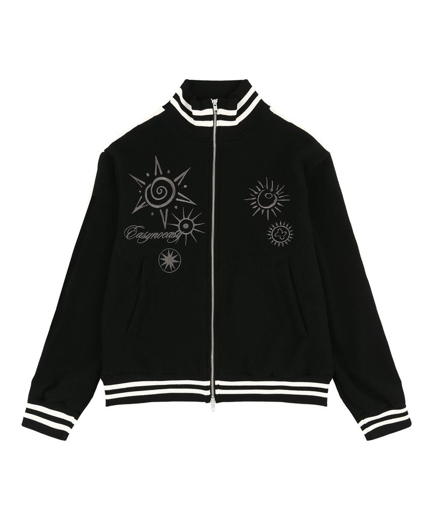 EASY NO EASY Embroidered Track Zip-Up Knit - Black