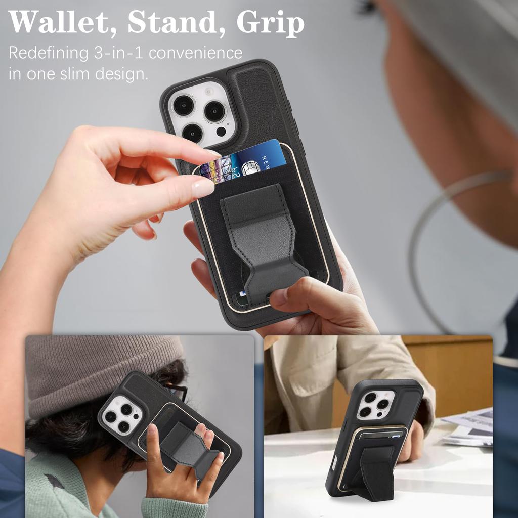 For iPhone 14 Pro Case Compatible with MagSafe Leather Back Phone Cover with Detachable Card Holder Kickstand