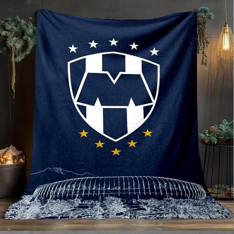 1PC Monter-rey Football Crest Art Printed Soft Flannel Blanket Throw for Adult Bedroom Living Room Sofa Camping Travel Fan gifts Christmas Gifts