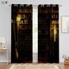 Retro Bookcase 3D Printed Curtains Bedroom Living Room Kitchen Study Curtain Rod Pocket Machine Washable 2-Piece Set