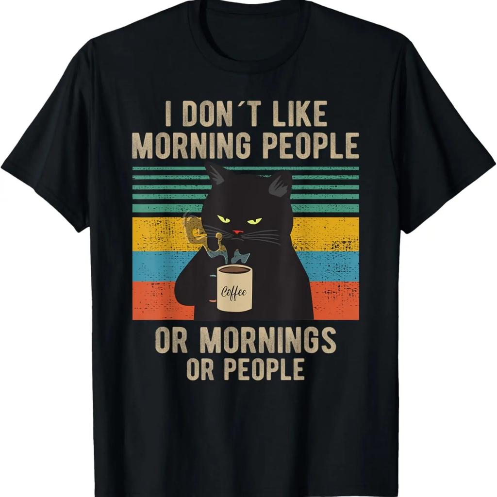 I Hate Morning People And Mornings And People Coffee Cat T-Shirt