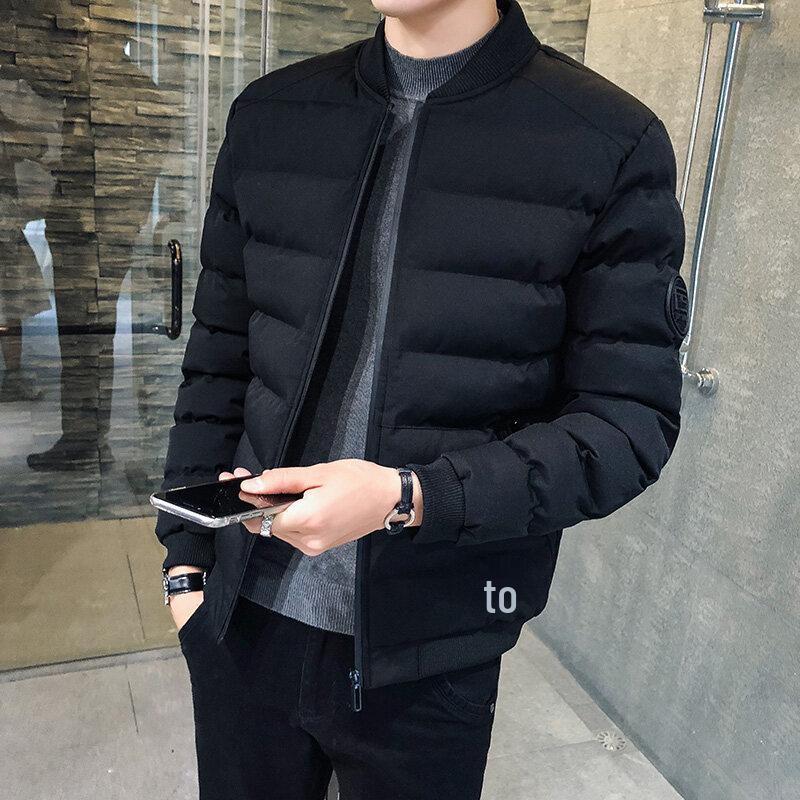 Мужская модная зимняя короткая куртка на пуху - Теплое, толстое пальто с воротником-стойкой