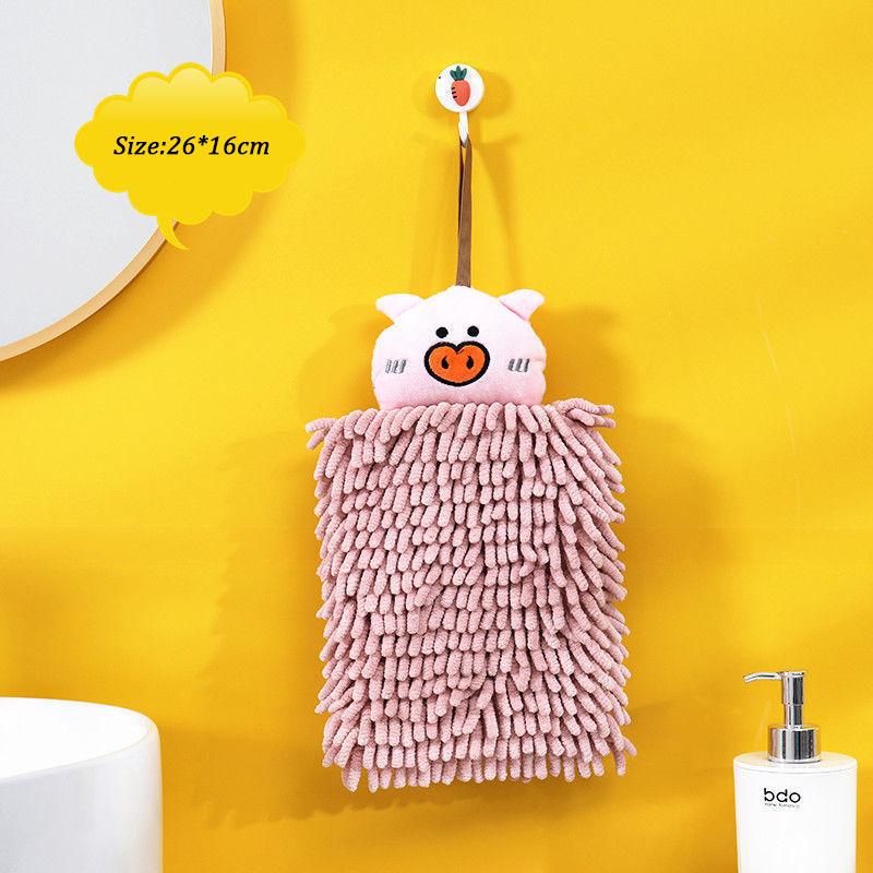 Kitchen and Bathroom Hand Towels Hanging Chenille Absorbent and Quick-drying Cartoon Cute Towels Household Cleaning Towels