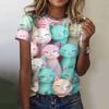 Cute Cat Print Women T-Shirt Harajuku Vintage Short Sleeved Tees O Neck Funny Tee Top Oversized Female Clothing