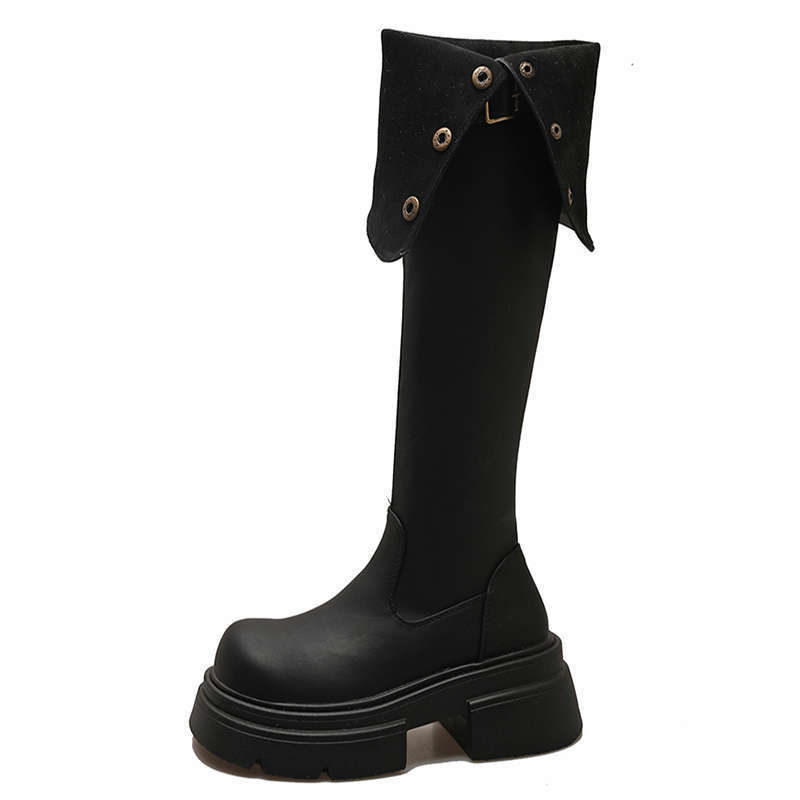 2024 осень и зима новые сапоги на толстой подошве с двумя потертыми коленями сложенные длинные сапоги женские маленькие высокие рыцарские сапоги