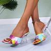 New Strange Transparent Heels Modern Slippers Women Mixed Colors Leather Square Toe Summer Sandals Female Shoes Pumps Size 43