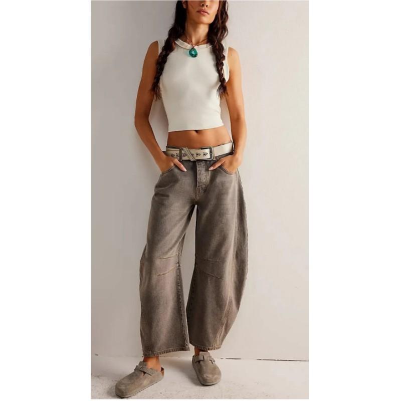 Женские весенне-осенние джинсы средней и низкой посадки, свободные, удобные брюки