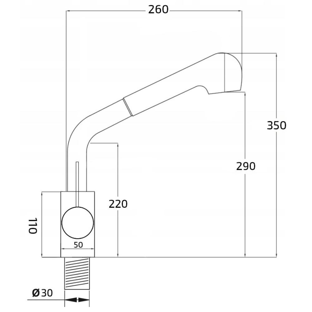 Kitchen tap with pull-out spout 360°, black, free-standing, sink