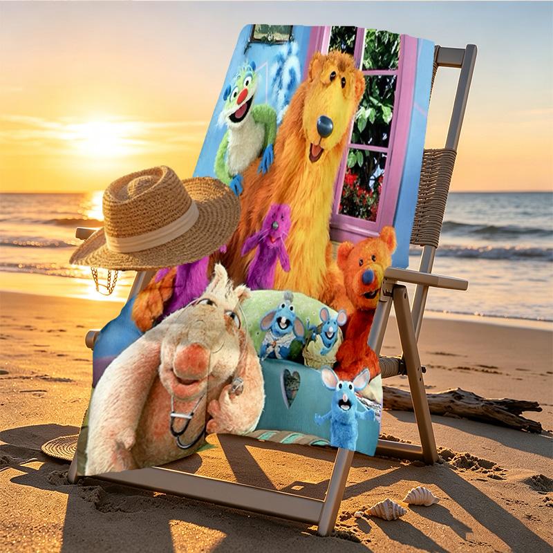 Bear in the Big Blue House Print Beach Towel Design, Soft, Lightweight. for Home Bathroom, Spa, Pool, Yoga, Surfing, Camping, Gift for Family, Friend