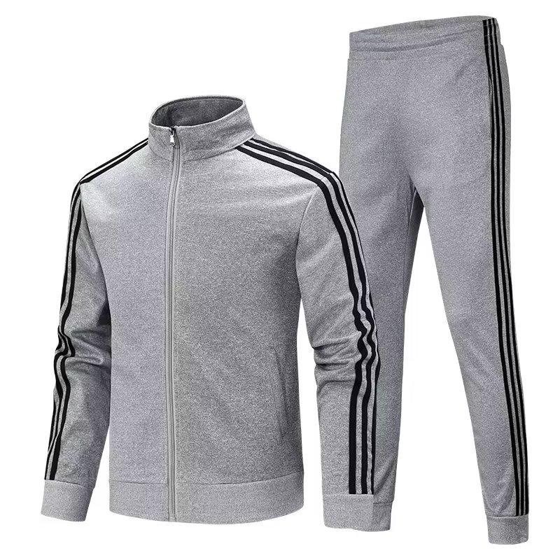 Men's Spring/Autumn Casual Sports Suit - Imitation Cotton Sweatshirt with Two Stripes & Pants with Three Stripes.