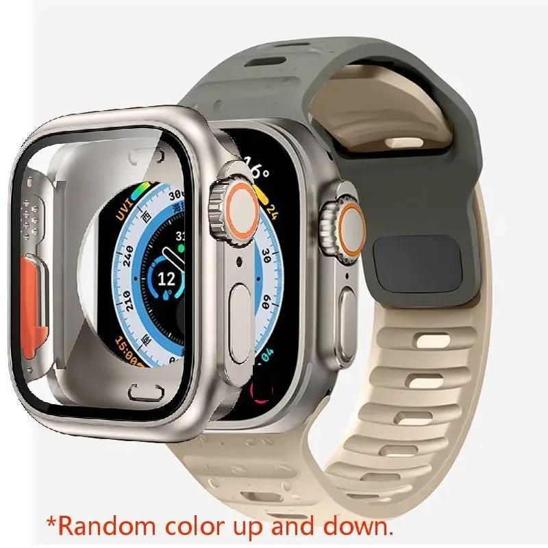 Чехол+Ремешок Для Apple Watch Ремешок 45мм 44мм 41 42 46мм Умный Силиконовый Браслет Iwatch Серия 5 6 Se 7 8 9 10 Заменить на Ультра Чехол