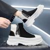 Мужские высокие кроссовки весна корейская версия универсальные спортивные повседневные толстая подошва обувь средней высоты черные маффины увеличивающие рост холщовые модные кроссовки