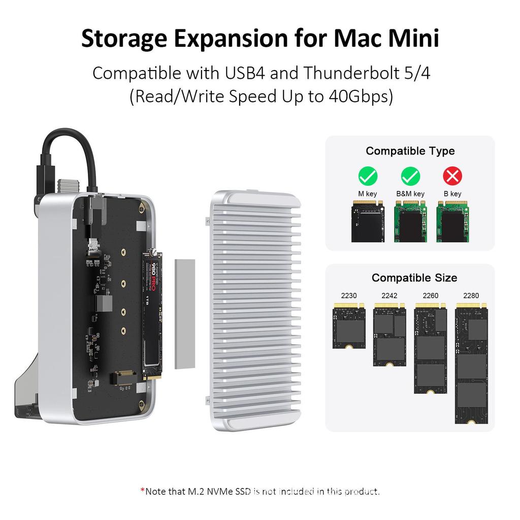 Вертикальная подставка Thunderbolt 4/5 для Mac mini M4 и корпус для внешнего жесткого диска, 40 Гбит/с
