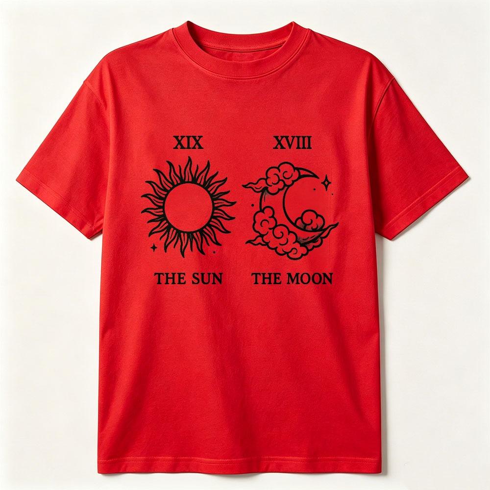 The Sun And Moon Graphic Tee Celestial Tarot Astrology Line Art Spiritual Witchy Unisex Cotton Shirt Retro ShortSleeve Shirt