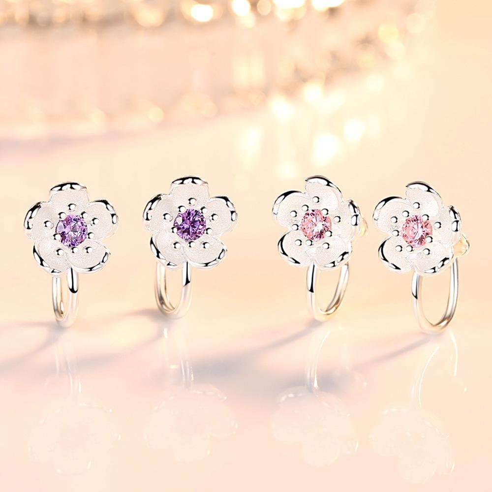 Graceful and Fashionable Pastoral Lovely Flower Silver Accessories Female Japanese and Korean Romantic Fresh and Cute Earrings Ear Clip Non-Piercing