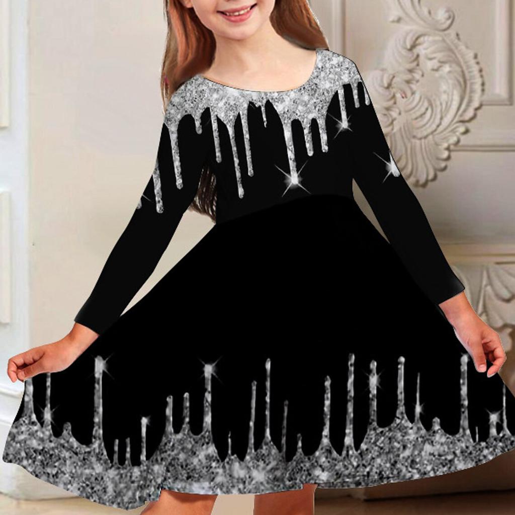 Весеннее повседневное платье принцессы с 3D очаровательным принтом глаз для девочек, круглым вырезом и длинными рукавами, детское платье принцессы на Рождество