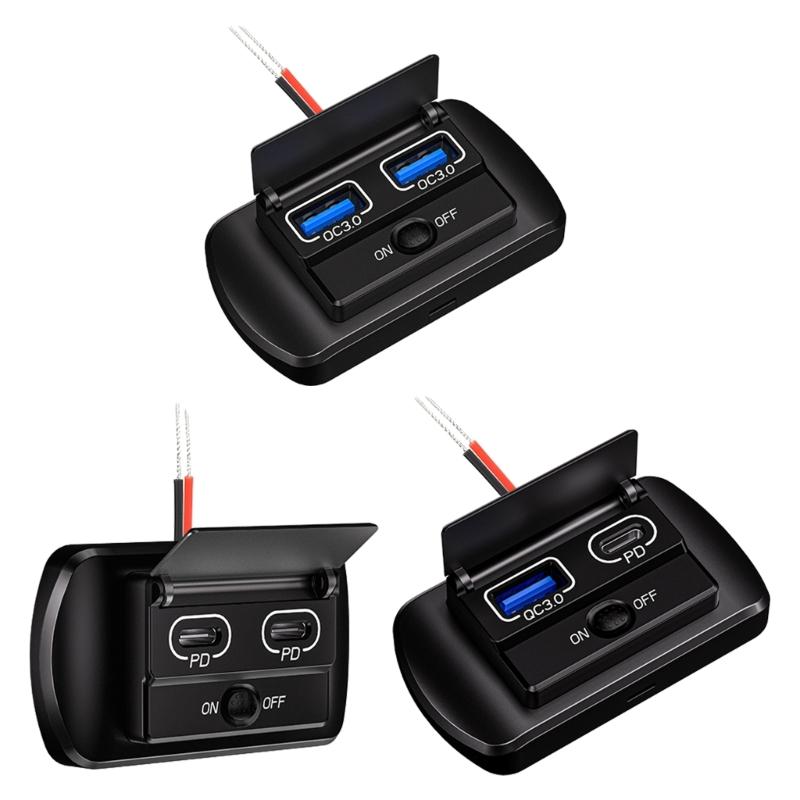 12 В USB-розетка Двойная QC3.0 Type C/USB Панель быстрой зарядки Настенный монтаж Автомобильный автомобильный USB-разъем Зарядное устройство Адаптер питания