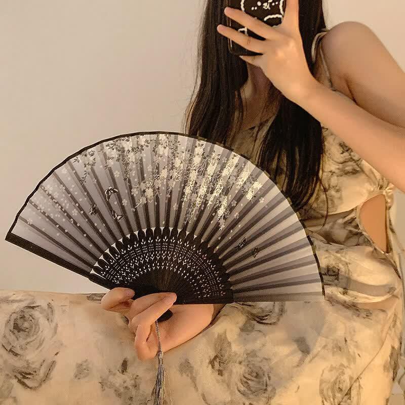 LIEI Portable Black Chinese Style Bamboo Folding Fan