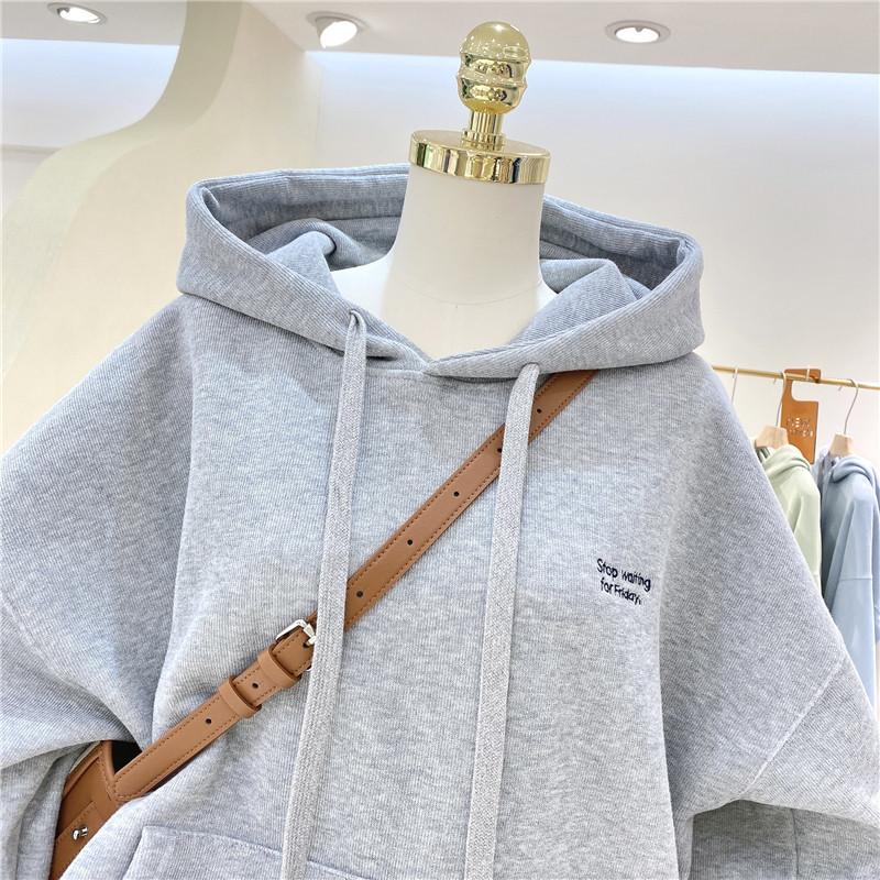Autumn and Winter Women's Solid Hoodies Sweatshirts Loose Long Sleeve Tops Casual Sporty Thick Warm Ladies Pockets Hooded Pullover Sweatshirt