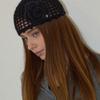 Slowslowly Camellia Handmade Crochet Mohair Knit Punching Short Beanie _ Black